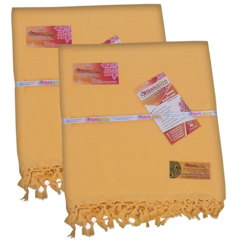 EthnicAlive Bhagalpuri Silk Dull Yellow Combo Chadar for All Season Use Exclusive Malmal Yellow Chadar_Size (60 inch x 108 inch) Pack of 2 - Image 1