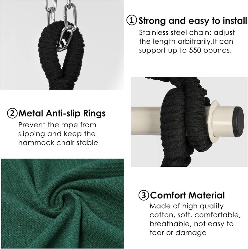 Y- STOP Hammock Chair Hanging Rope Swing, Max 500 Lbs, 2 Cushions Included, Large Macrame Hanging Chair with Pocket for Superior Comfort, with Hardware Kit, Green - Image 4
