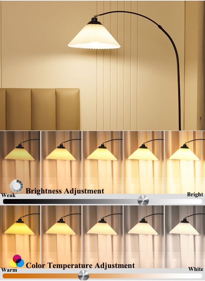 Floor Lamp with Pleated Fabric Modern Metal with Remote Dimmable Bulb Standing Lamp for Living Room Bedroom Reading Lamp Black 180x90 cm