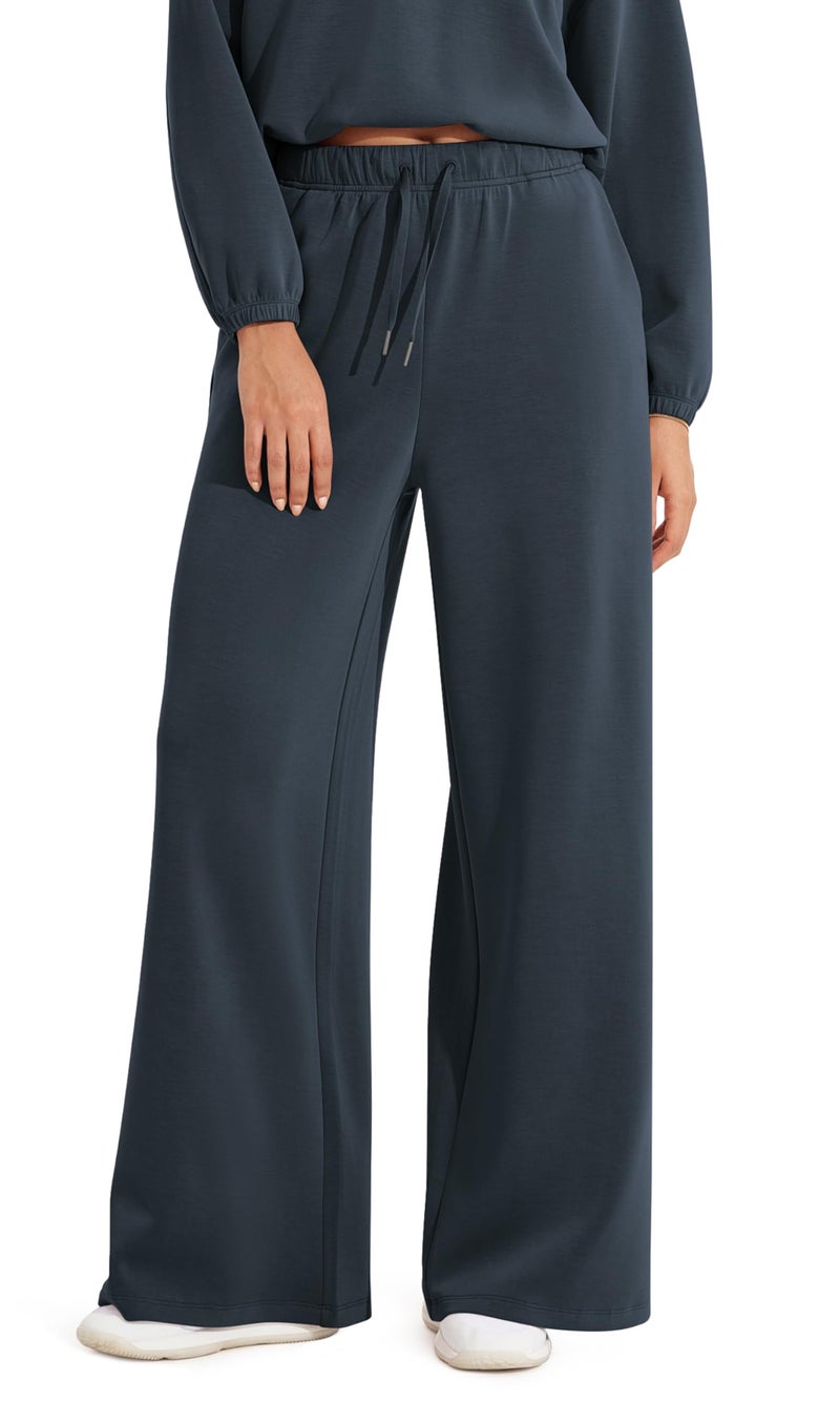 ODODOS Women's Modal Soft Extra Wide Leg Pants with Pockets Drawstring High Waist Pull-On Casual Pants, Navy, Small - Image 1