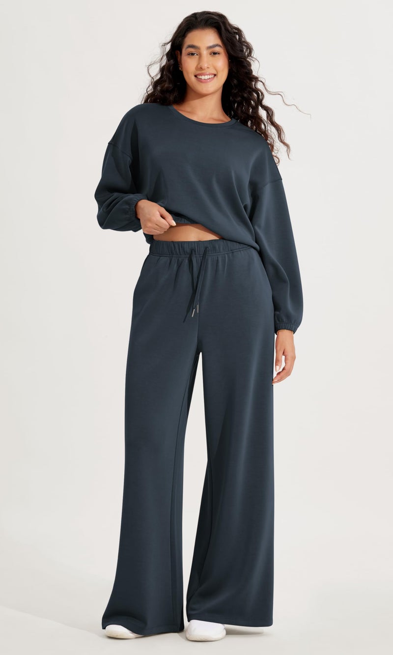 ODODOS Women's Modal Soft Extra Wide Leg Pants with Pockets Drawstring High Waist Pull-On Casual Pants, Navy, Small - Image 5