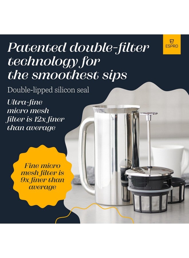 Espro صانعة القهوة الفرنسية ESPRO P7 - مصنوعة من الفولاذ المقاوم للصدأ المعزول ذو الجدران المزدوجة مع فلتر دقيق، 18 أونصة، فولاذ مقاوم للصدأ مصقول - Image 5