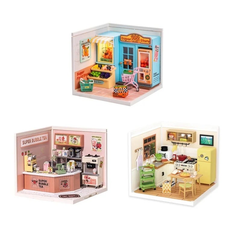 رولايف بيت دمى Rolife DIY Miniature Dollhouse Kit with Accessories Model Supply Store Kit with LED to Build Decent Birthday Gift, 4PCS 7629025 - Image 2