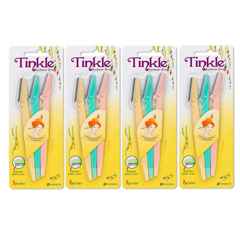 Dorco Tinkle Eyebrow Razors  12 Count 4 Packs of 3  Precision Eyebrow Trimmer  Dermaplaning Tool for Safe Effortless Hair Removal  Perfect Beauty Gift for Spa Days
