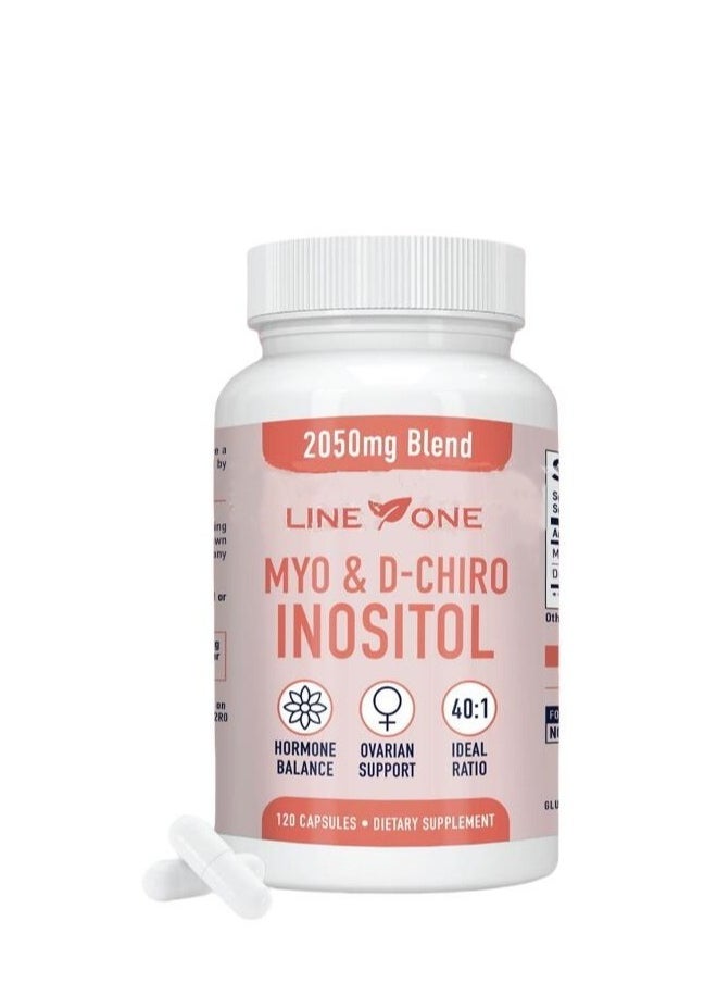 السطر الأول Myo & D-Chiro Inositol 2050 mg، دعم الخصوبة ومتلازمة تكيس المبايض، توازن الهرمونات، مكمل غذائي 120 كبسولة  - Image 1