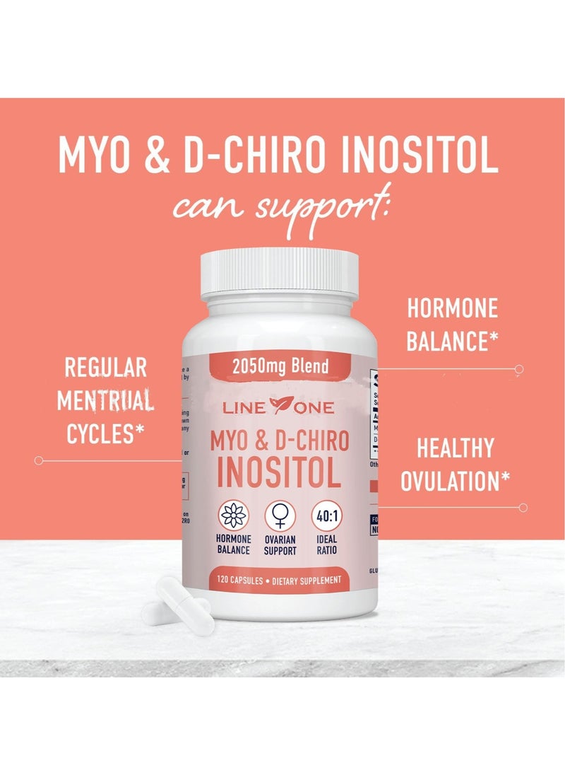 السطر الأول Myo & D-Chiro Inositol 2050 mg، دعم الخصوبة ومتلازمة تكيس المبايض، توازن الهرمونات، مكمل غذائي 120 كبسولة  - Image 2