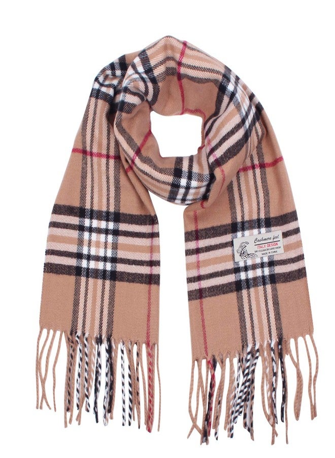 TZ Promise Plaid Cashmere Feel Classic Soft Luxurious Winter Scarf For Men Women (Tan) - Image 1