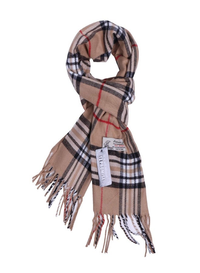 TZ Promise Plaid Cashmere Feel Classic Soft Luxurious Winter Scarf For Men Women (Tan) - Image 4
