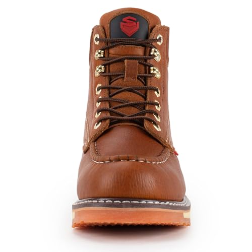 SUREWAY Mens Heavy Duty Soft/Composite/Steel Toe Work Boots for Men-Comfortable,GoodyearWelt,Full Grain Leather,6 in Wedge Moc Toe Construction Boots/Shoes,Soft Toe Light Brown,Size 10.5 - Image 5