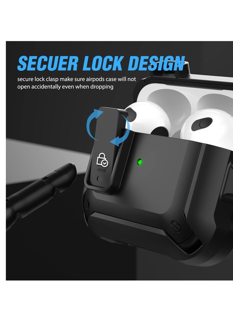 Generic - Airpods Pro 2 2nd Generation Case and Airpods Pro 1 Case with Keychain, Switch Security Lock Armour for Airpods Pro 2 2022 and Airpods Pro 2019, Front LED Visual-Black - Image 1