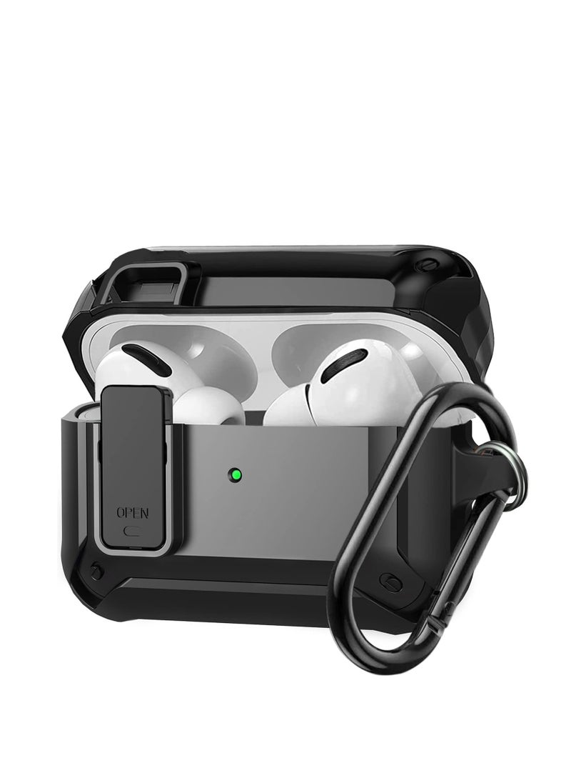 Generic - Airpods Pro 2 2nd Generation Case and Airpods Pro 1 Case with Keychain, Switch Security Lock Armour for Airpods Pro 2 2022 and Airpods Pro 2019, Front LED Visual-Black - Image 1