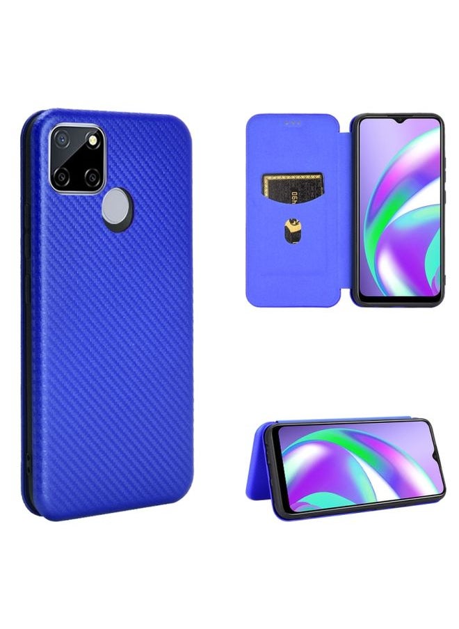 HuHa Case Cover For Realme Narzo 20 / Realme C12 Carbon Fiber Texture Horizontal Flip TPU + PC + PU Leather Case with Card Slot Blue 