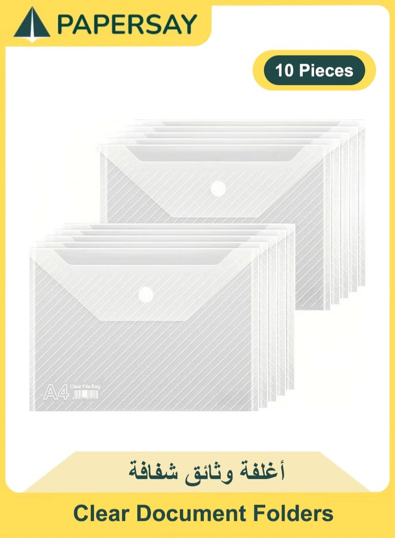 PAPERSAY 10 pack Clear Document Folders Transparent Filing Envelopes Waterproof File Holder with Snap Button Closure for A4 Letter Paper Size (10 Pcs) - Image 1