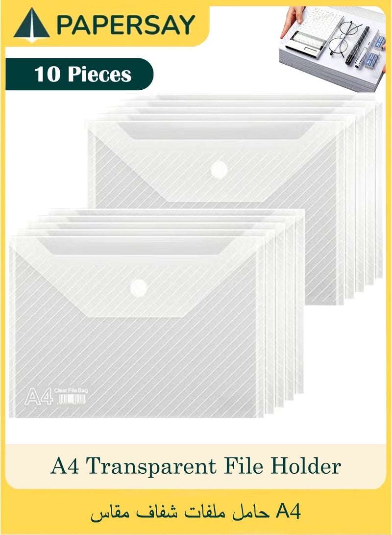 PAPERSAY 10-Pack A4 Thickened Clear Document Pockets, Transparent Waterproof File Holder with Snap Closure –  for Home Office & School - Image 1