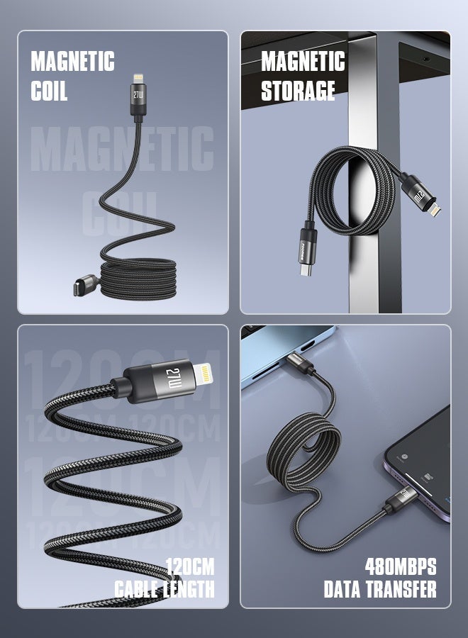 FOOMEE 2 Pack 27W Magnetic USB-C to Lightning Data Cable 1.2M (4FT) Nylon Braided Fast Synchronous Charging Anti-Tangle Magnetic Charging Cable for iPhone - Image 5