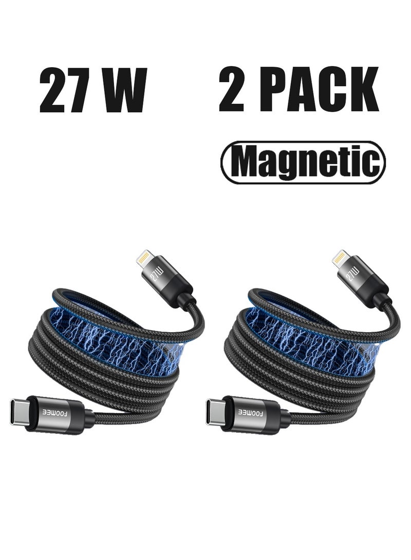 FOOMEE 2 Pack 27W Magnetic USB-C to Lightning Data Cable 1.2M (4FT) Nylon Braided Fast Synchronous Charging Anti-Tangle Magnetic Charging Cable for iPhone - Image 1