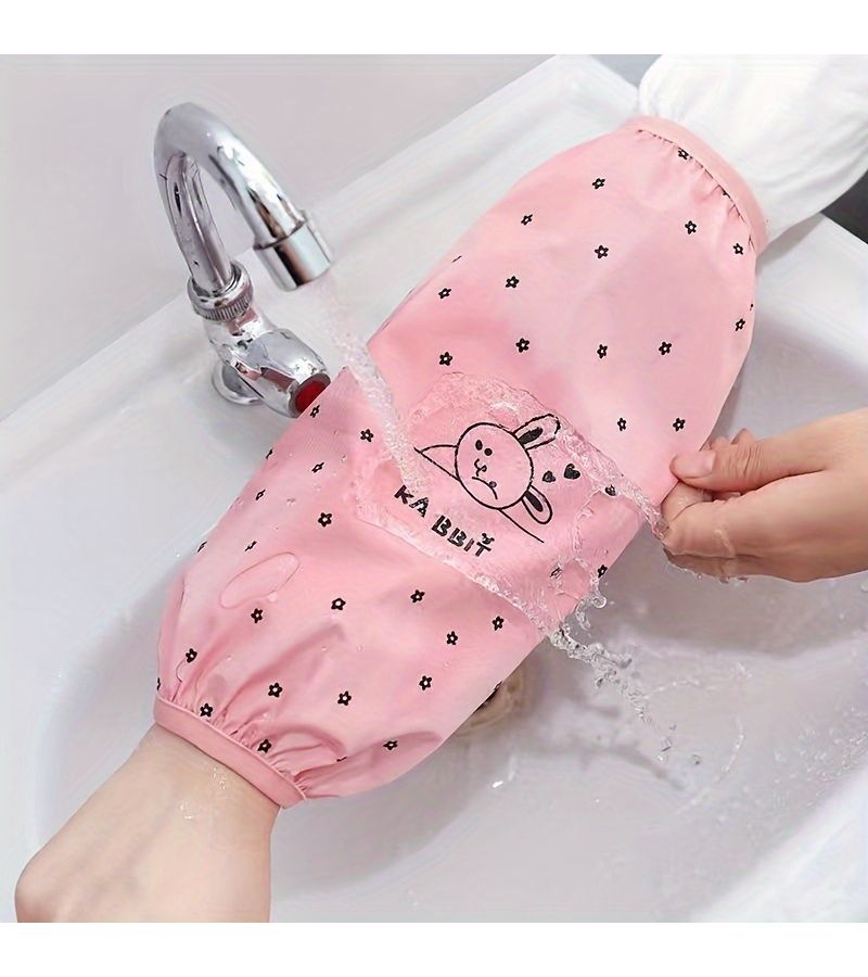 Pink Waterproof Oil Proof Arm Sleeve 2 Pack Long for Kitchen Housework - Image 3