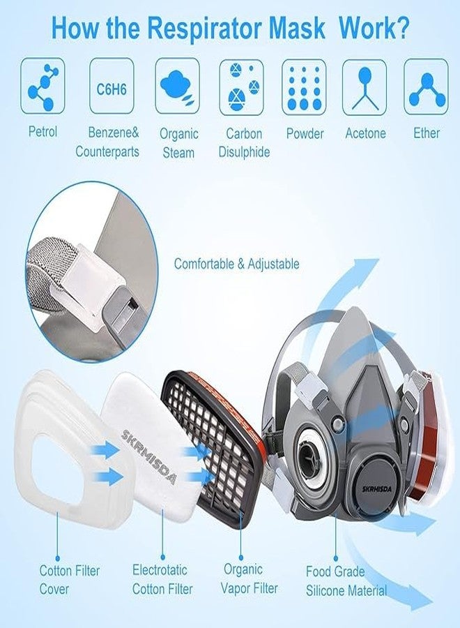 Cyrox 6200 Half Respirator Face Cover for Paint, Dust and Formaldehyde, Sanding, Polishing, Spraying, Chemicals, Dust, Fumes, Asbestos Reusable Half Face Cover Mask for Men (1Pcs) - Image 4
