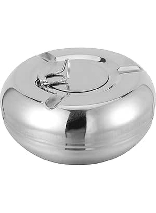 Portable Stainless Steel Ashtray with Lid 13cm Windproof Outdoor Home Metal Ash Container - Image 1