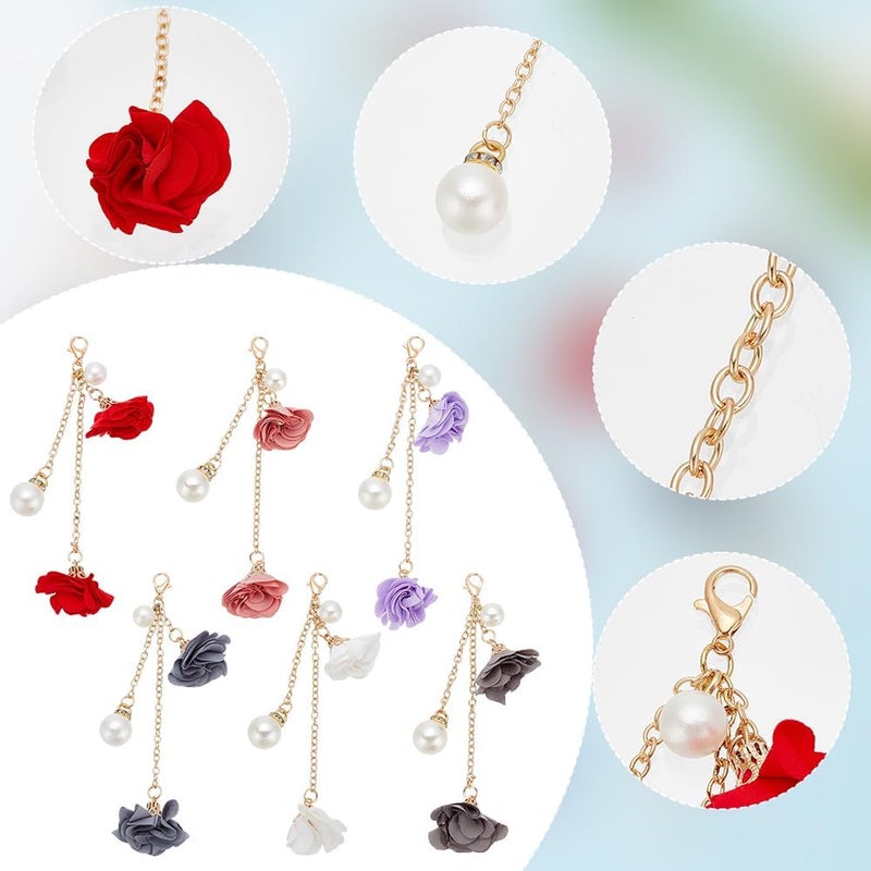 klarako 6pcs Cell Phone Strap Charm, 5.2 Inch Phone Hanging Pendant Decoration Flower Pendant Charm Phone Decoration Keychain Accessories for Women for Car Key Purse Decoration - Image 3