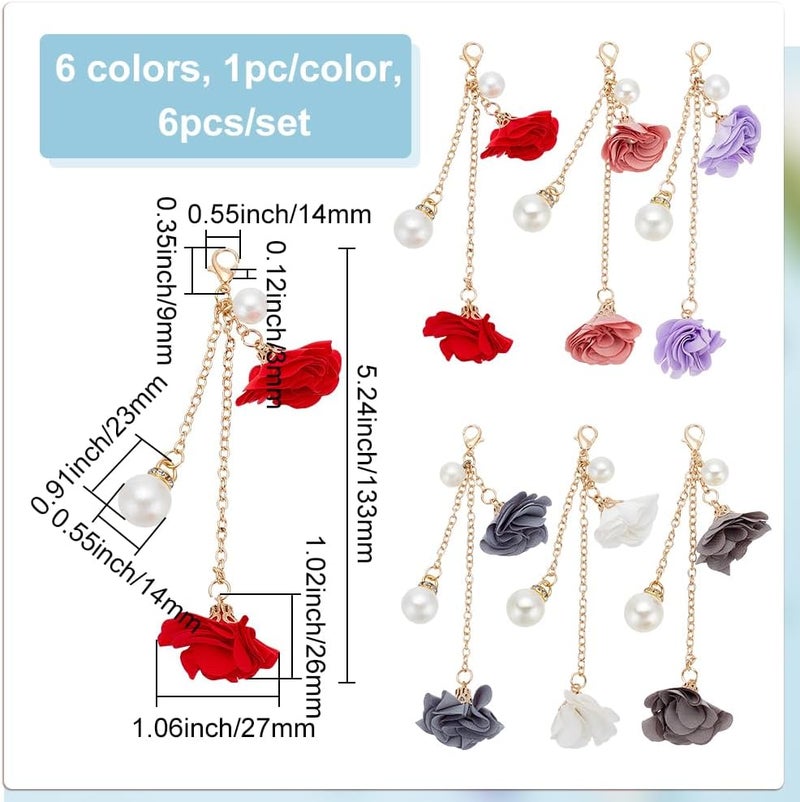 klarako 6pcs Cell Phone Strap Charm, 5.2 Inch Phone Hanging Pendant Decoration Flower Pendant Charm Phone Decoration Keychain Accessories for Women for Car Key Purse Decoration - Image 2