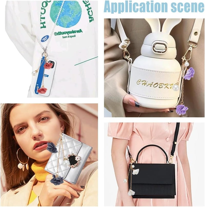 klarako 6pcs Cell Phone Strap Charm, 5.2 Inch Phone Hanging Pendant Decoration Flower Pendant Charm Phone Decoration Keychain Accessories for Women for Car Key Purse Decoration - Image 5