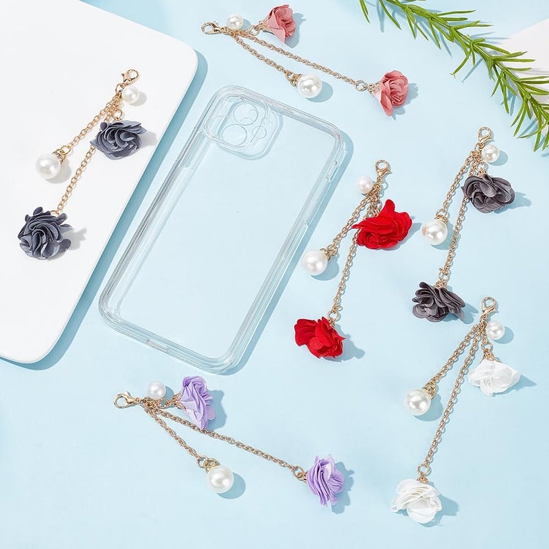 klarako 6pcs Cell Phone Strap Charm, 5.2 Inch Phone Hanging Pendant Decoration Flower Pendant Charm Phone Decoration Keychain Accessories for Women for Car Key Purse Decoration - Image 4