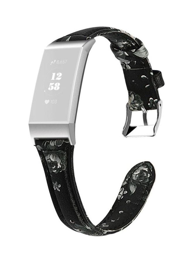 نيبمينينت سوار رفيع من الجلد برأس فولاذي لساعة فيتبيت تشارج 3/ 4 طبعة زهور رمادية - Image 1