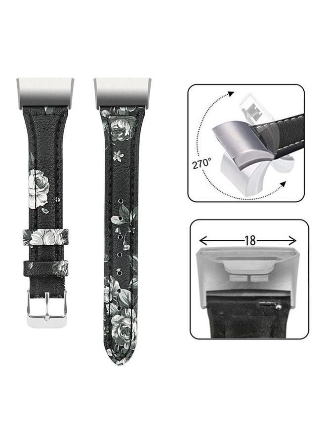 نيبمينينت سوار رفيع من الجلد برأس فولاذي لساعة فيتبيت تشارج 3/ 4 طبعة زهور رمادية - Image 3