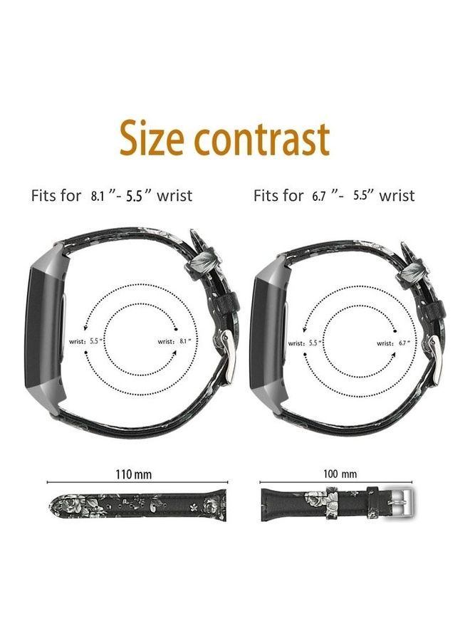 نيبمينينت سوار رفيع من الجلد برأس فولاذي لساعة فيتبيت تشارج 3/ 4 طبعة زهور رمادية - Image 4