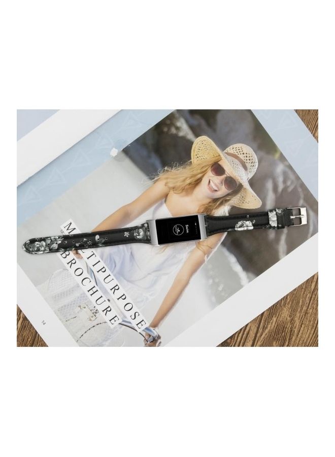 نيبمينينت سوار رفيع من الجلد برأس فولاذي لساعة فيتبيت تشارج 3/ 4 طبعة زهور رمادية - Image 5