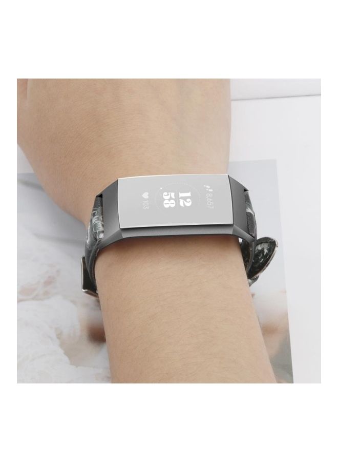 نيبمينينت سوار رفيع من الجلد برأس فولاذي لساعة فيتبيت تشارج 3/ 4 طبعة زهور رمادية - Image 2