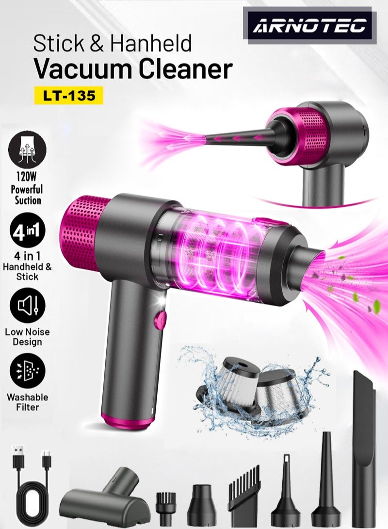 ARNOTEC مكنسة سيارة محمولة بدون سلك، 7500Pa قوة عالية مكنسة صغيرة محمولة ومجفف هواء 4 في 1 مع ضوء LED، نظام ترشيح مزدوج، بطارية قابلة للشحن من نوع C للسيارة، المنزل، المكتب - Image 1