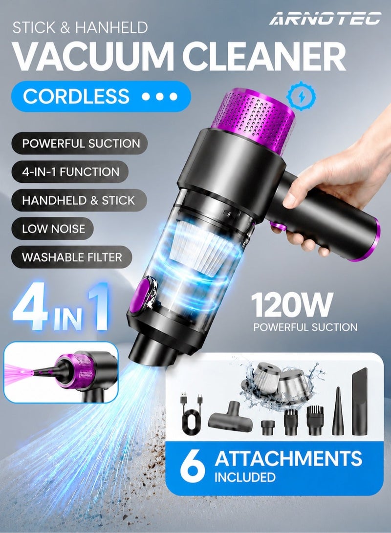 ARNOTEC Handheld Car Vacuum Cleaner Cordless, 7500Pa High Power Portable Mini Vacuum & Air Duster 4-in-1 with LED Light, Dual Filtration, Type-C Rechargeable Battery for Car, Home, Office - Image 2