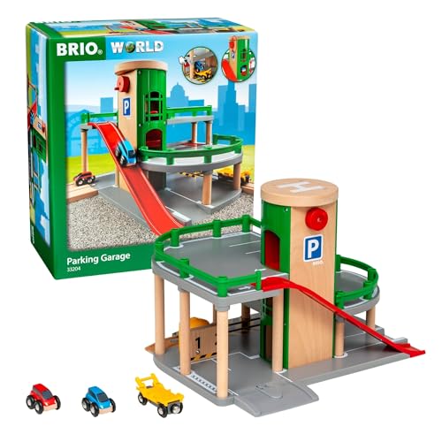 BRIO World Parking Garage - 7-Piece Wooden Toy Garage with 2 Cars, 1 Transporter Wagon, and Wooden Ramp Tracks - Works with All BRIO Train Sets - FSC-Certified - Sparks Creativity & Fun - Ages 3 & Up - Image 1