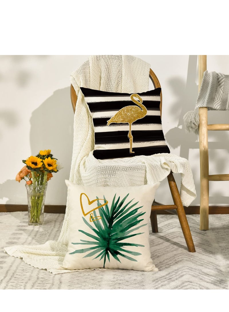 KASTWAVE غطاء وسادة نباتات استوائية بخطوط بالألوان المائية، 18 × 18 بوصة، أناناس، فلامينغو، مونستيرا لحالة وسادة لمجموعة أريكة مكونة من 4 - Image 5