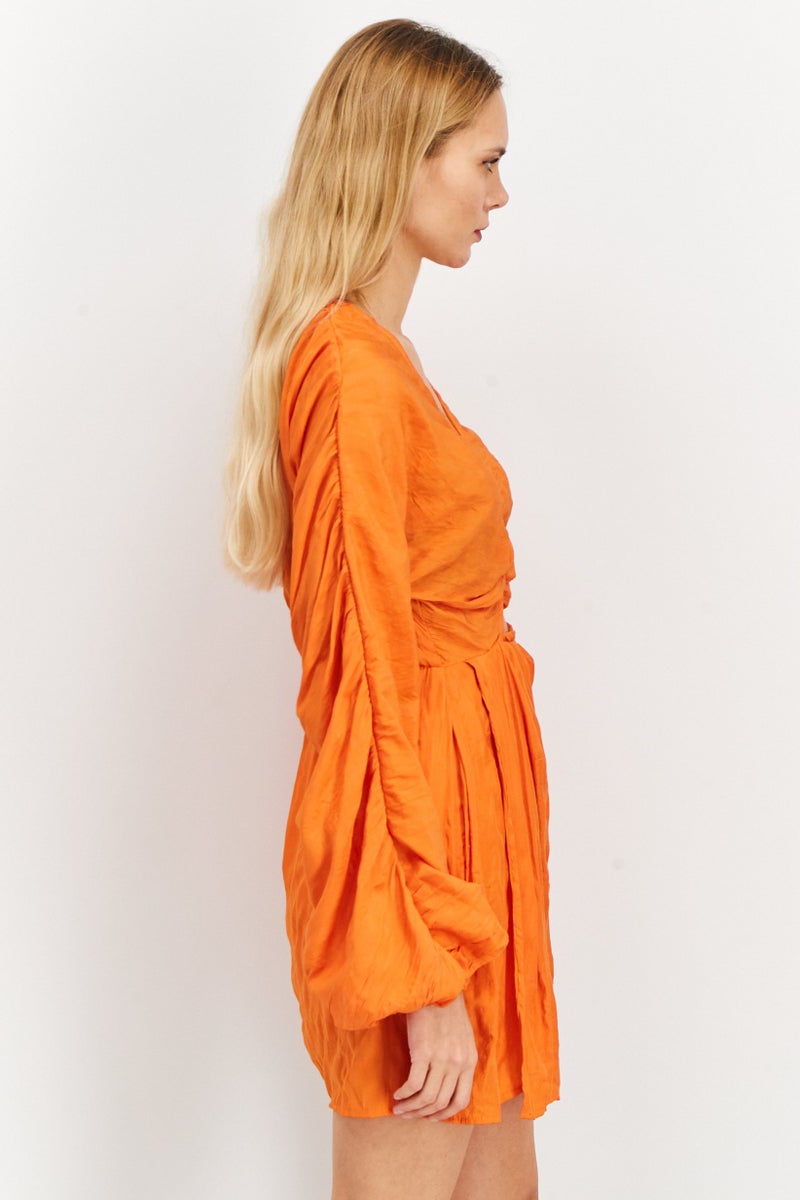 NA-KD Women Twisted And Cut Out Front Detail Casual Wrap Mini Dress, Orange - Image 2