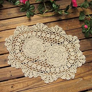 Phantomon Phantomon Lace Doilies Handmade Crochet Placemats Cotton Doilies Cloth Lace, Pack Of 4, Oval Shape, 10 x 14 inch (Beige) - Image 1