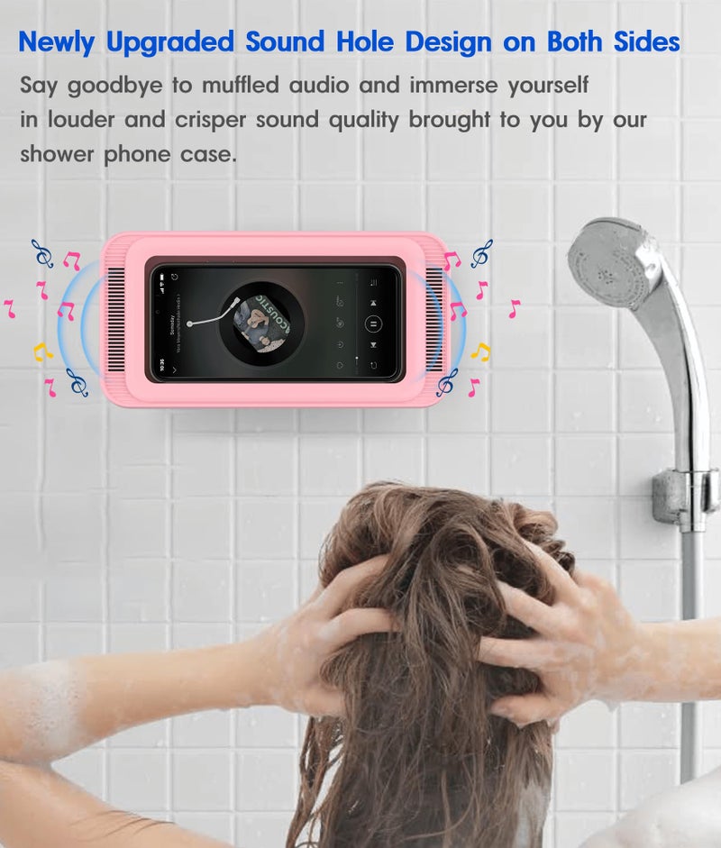 Mistriddle Waterproof Shower Phone Holder with 360Â° Rotation, Angle Adjustable, Enhanced Sound Quality, Wall Mounted Phone Holder for Bathroom Mirror Bathtub Kitchen, Up to 7 Inch(Pink) - Image 2