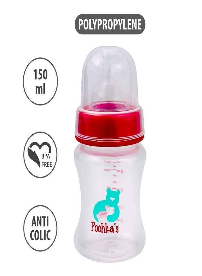 Small Wonder Baby Feeding Bottle Wide Neck Poohka's 150 ml Pack of 1, with Anti Colic Nipple, New Born/Infants/Toddler Upto 3 Years, BPA Free, Red Colour - Image 2