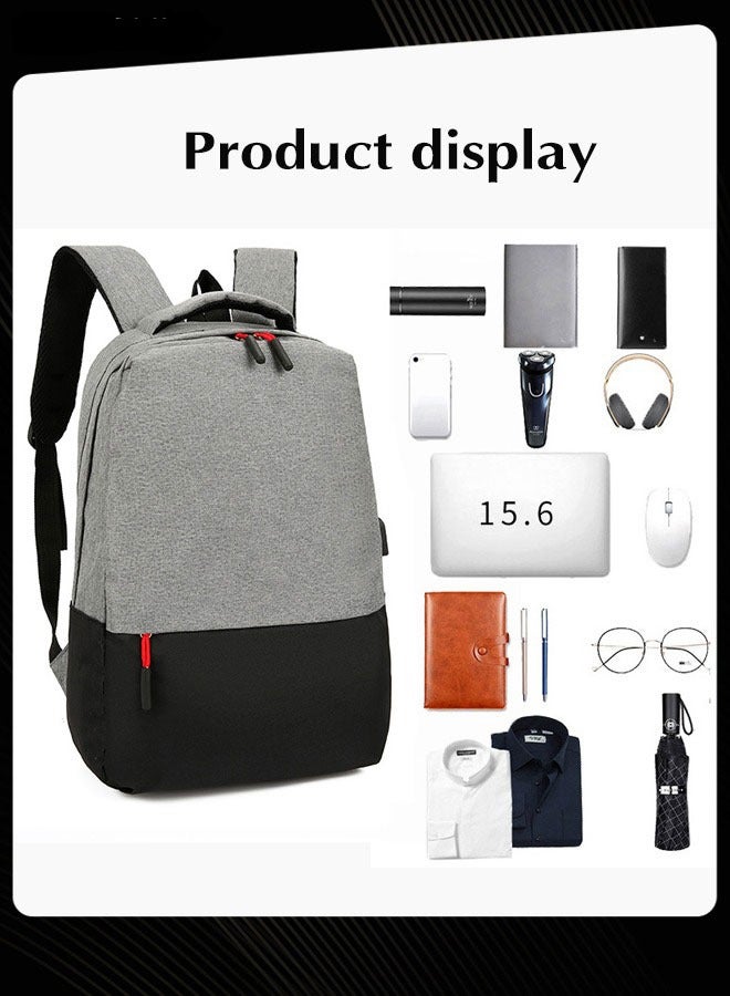 3 Piece Simple Computer Bag Large Capacity School Backpack with USB Charging Port Grey for Middle High School Students - Image 2