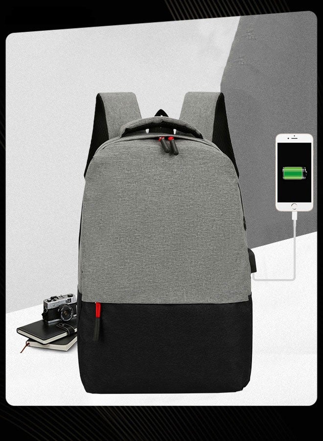 3 Piece Simple Computer Bag Large Capacity School Backpack with USB Charging Port Grey for Middle High School Students - Image 3