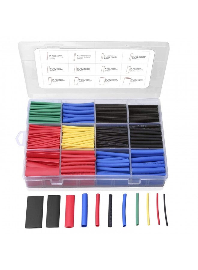 560PCS Heat Shrink Tubing 2:1, Eventronic Electrical Wire Cable Wrap Assortment Electric Insulation Heat Shrink Tube Kit with Box(5 colors/12 Sizes), Black, Red, Blue, Yellow, Green