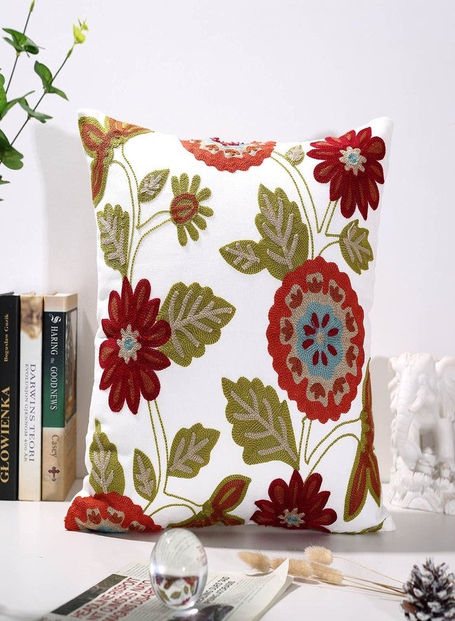 Oneslong Throw Pillow Case Covers 18x18 inch Set of 2 Decorative Floral Embroidered Design on Solid Natural White Background for Couch, Sofa, Bed - Cushion Not Included - Image 4