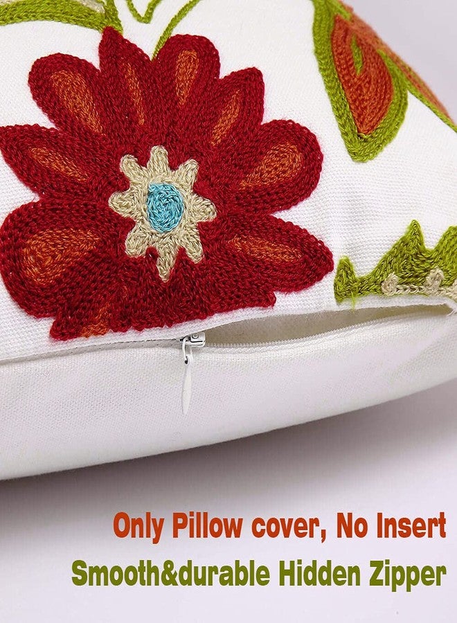Oneslong Throw Pillow Case Covers 18x18 inch Set of 2 Decorative Floral Embroidered Design on Solid Natural White Background for Couch, Sofa, Bed - Cushion Not Included - Image 5