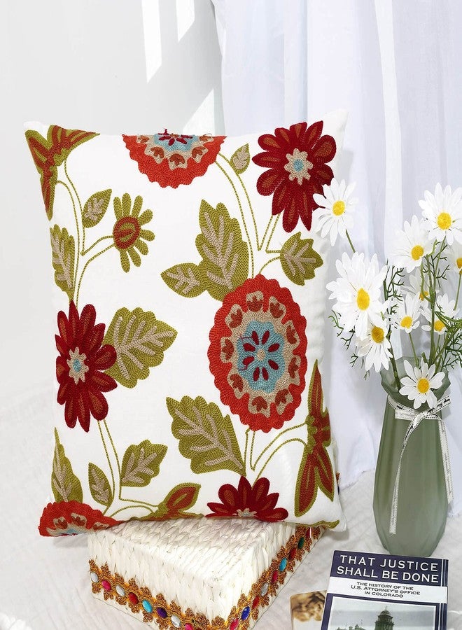 Oneslong Throw Pillow Case Covers 18x18 inch Set of 2 Decorative Floral Embroidered Design on Solid Natural White Background for Couch, Sofa, Bed - Cushion Not Included - Image 3