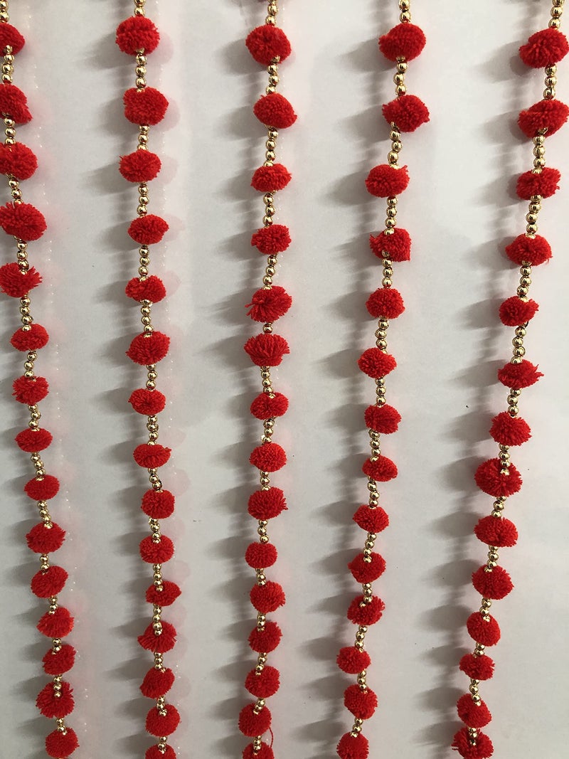 Aahum Handmade Wall Door Hangings 1 Ft.Strings Red Pom Pom Torans Garland Bandhwar Golden Bells Temple,Ganesha Decoration Home Décor Diwali,Festival,Navratri,Wedding,Party(1 FT 10 Strings) - Image 4