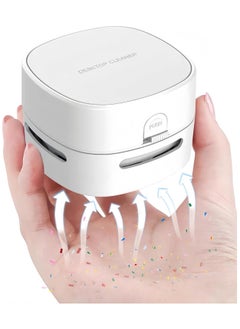 JSDUN Desktop Vacuum Cleaner, Mini Wireless Portable Desktop Dust Collector,360° Rotatable Design, Clean Debris and Dust Flakes, Suitable for Office/Home/Keyboard/School White  - Image 1