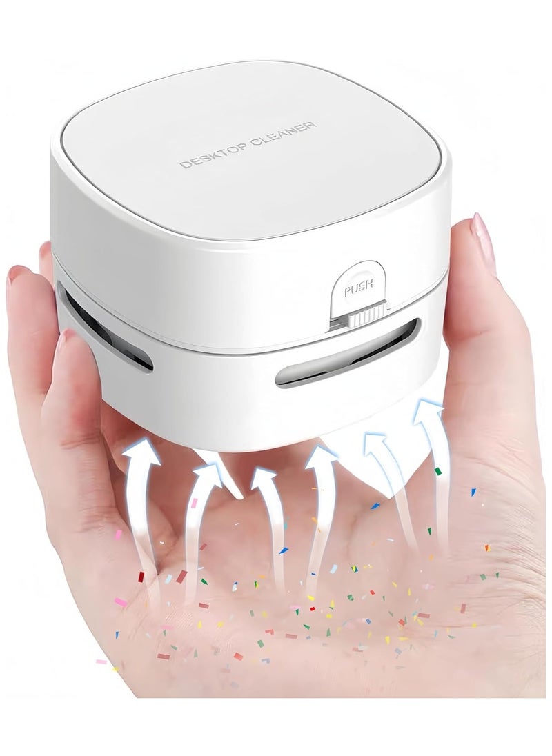 JSDUN - Desktop Vacuum Cleaner, Mini Wireless Portable Desktop Dust Collector,360° Rotatable Design, Clean Debris and Dust Flakes, Suitable for Office/Home/Keyboard/School White - Image 1