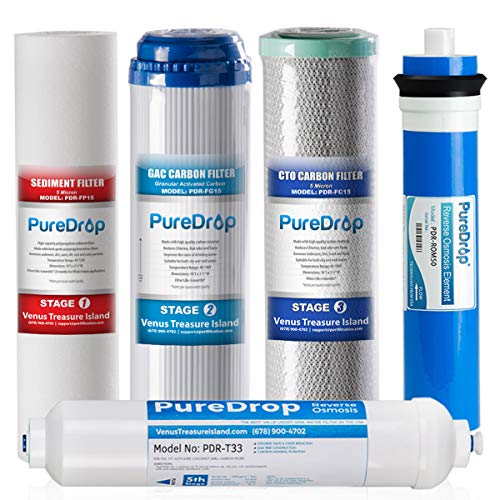 Pure Drop PureDrop PDR-F5-50 Replacement Water Filter Pack for 50 GPD Reverse Osmosis System, 5 Piece - Image 1